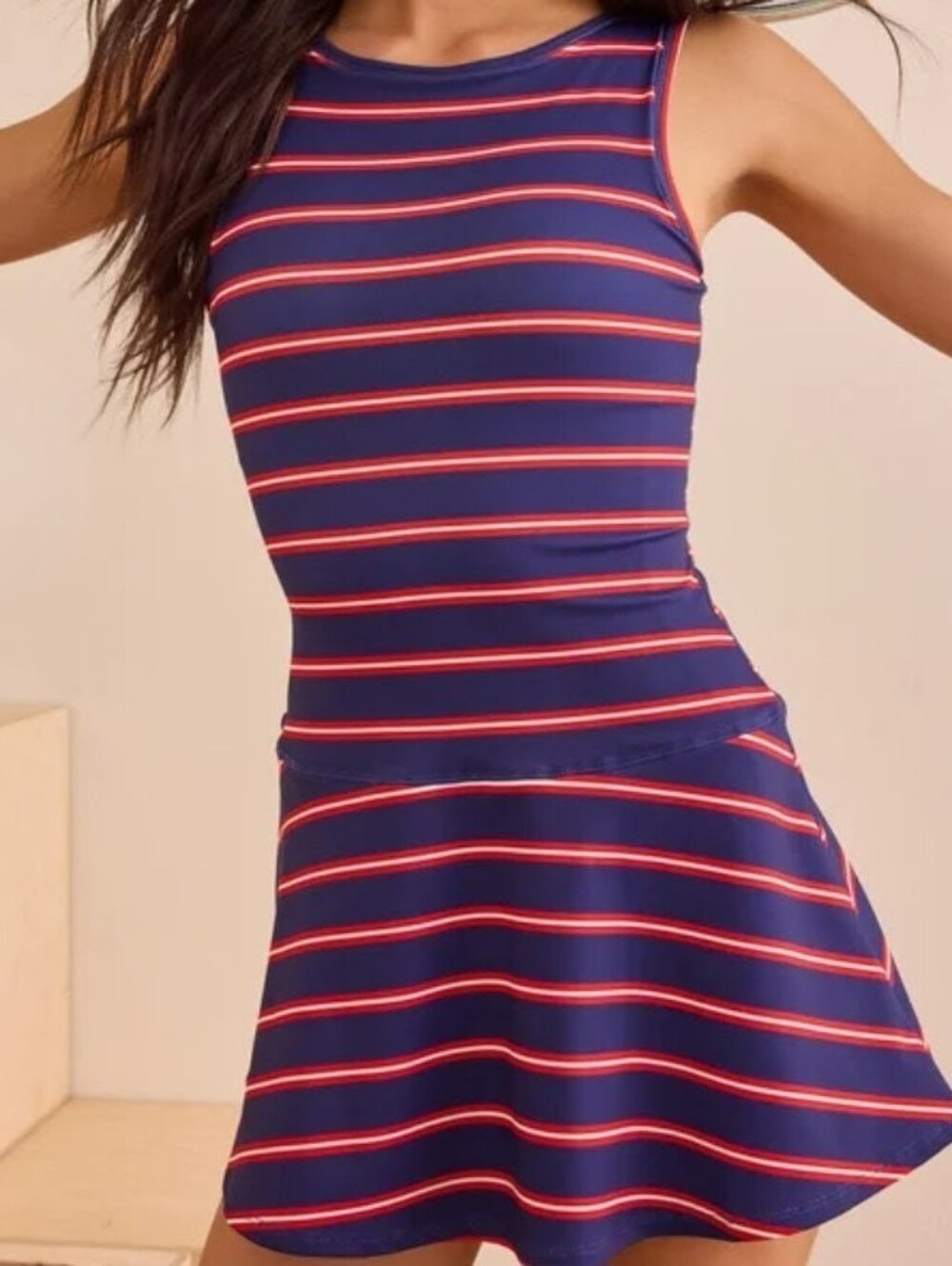 ✨SOLD✨ NWT Altar'd State Icon Striped Tennis Mini Skort Dress In Navy/Red - L - Picture 3 of 12